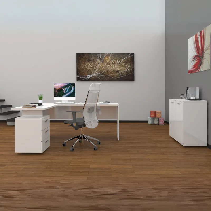 Scrivania 180x160 cm Bianco Laccato Lucido Angolare con Cassettiera 3 Cassetti - New Luna