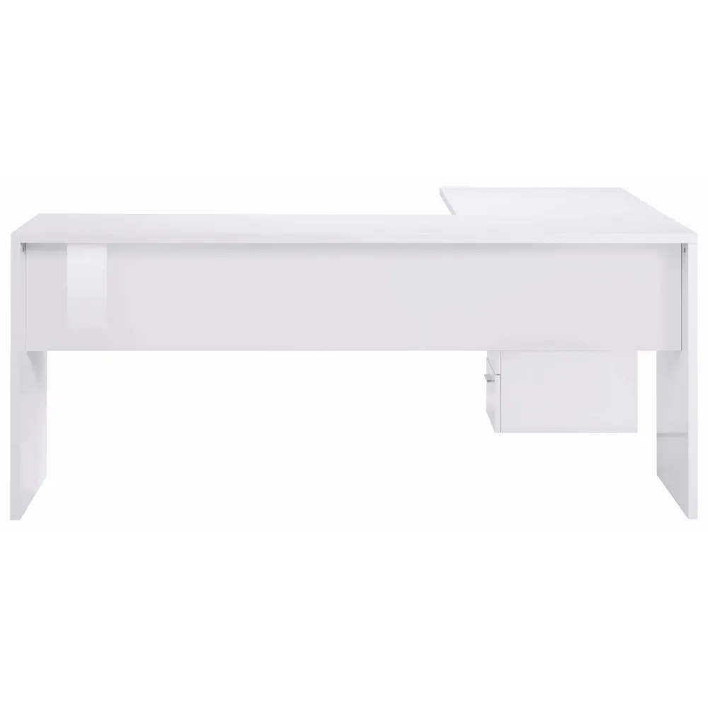 Scrivania 180x160 cm Bianco Laccato Lucido Angolare con Cassettiera 3 Cassetti - New Luna