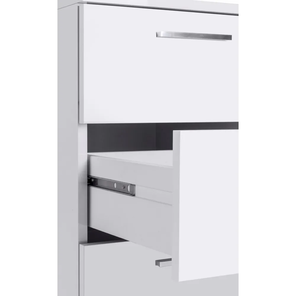Scrivania 180x160 cm Bianco Laccato Lucido Angolare con Cassettiera 3 Cassetti - New Luna