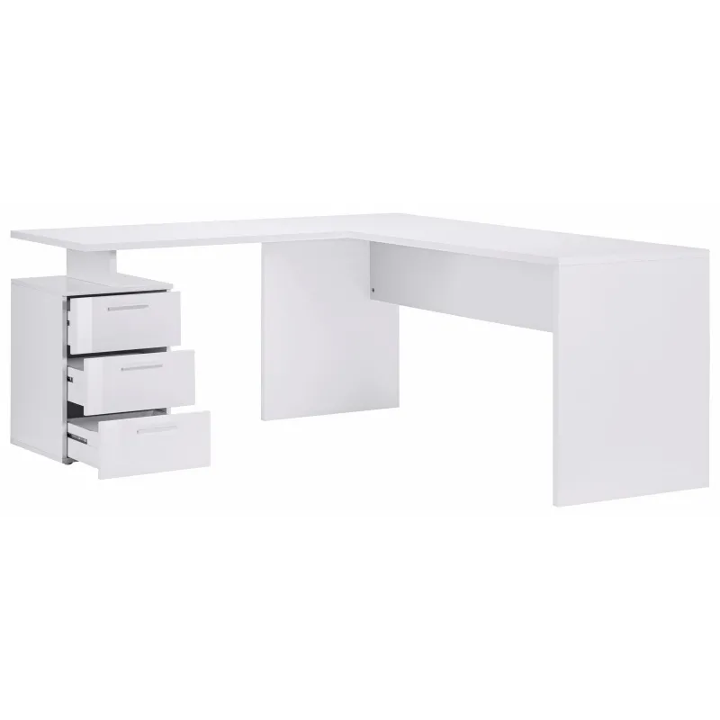 Scrivania 180x160 cm Bianco Laccato Lucido Angolare con Cassettiera 3 Cassetti - New Luna