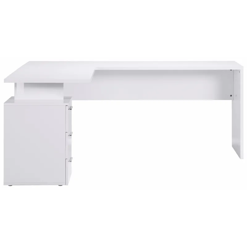 Scrivania 180x160 cm Bianco Laccato Lucido Angolare con Cassettiera 3 Cassetti - New Luna