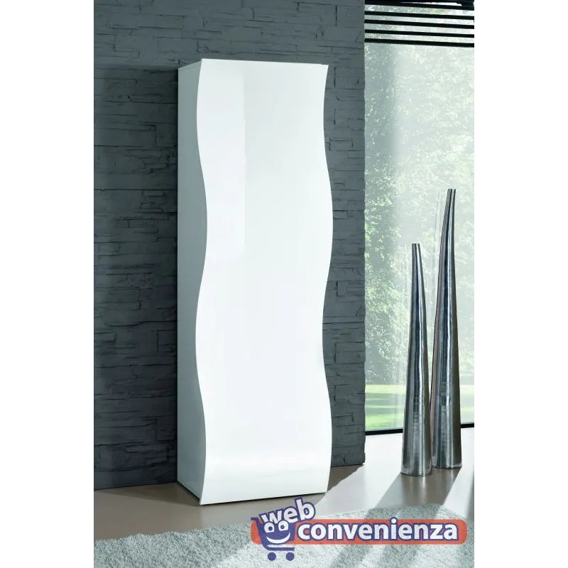 Composizione ingresso 234x39,5 cm Bianco Laccato Lucido design moderno con specchio e scarpiera - Mare