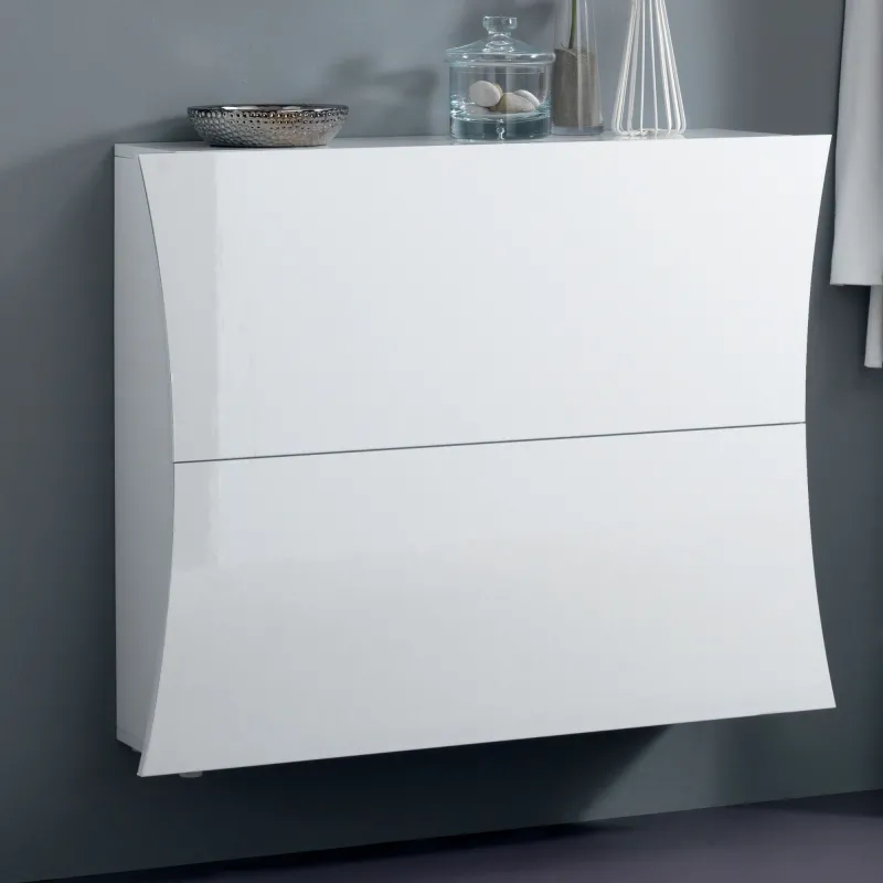 Scarpiera 101x27 cm Bianco Laccato Lucido 2 Ante Ribalta - Robin