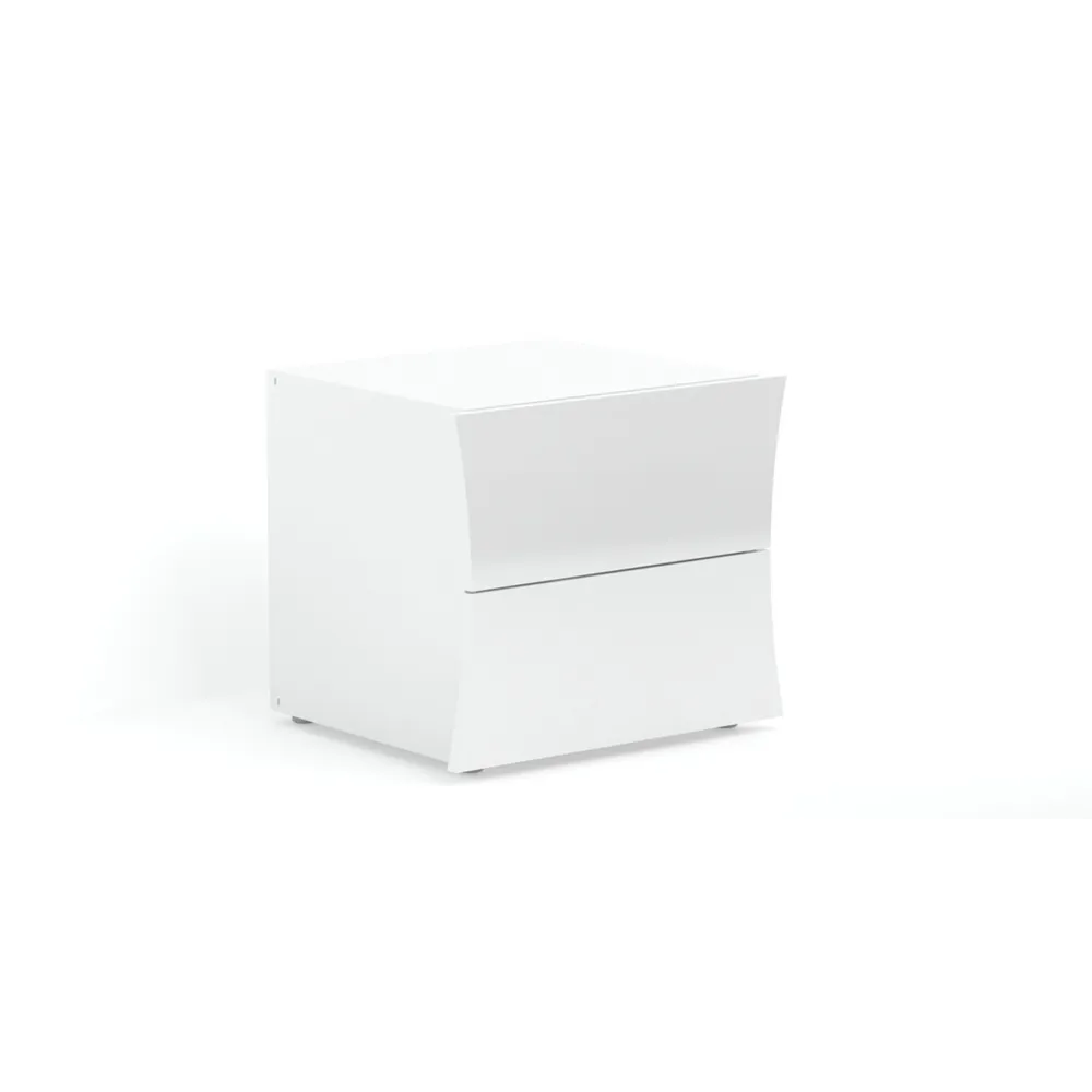 Comodino 47,5x40 Bianco Laccato Lucido 2 Cassetti Motivo Ricurvo - Robin 2