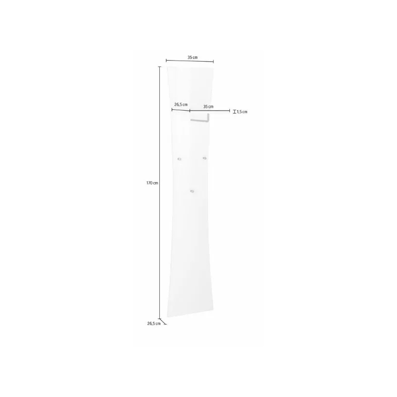 Appendiabiti 170x35 Bianco Laccato Lucido Sospeso a Muro con Ganci e Ripiano - Robin