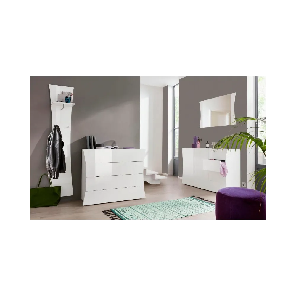Appendiabiti 170x35 Bianco Laccato Lucido Sospeso a Muro con Ganci e Ripiano - Robin