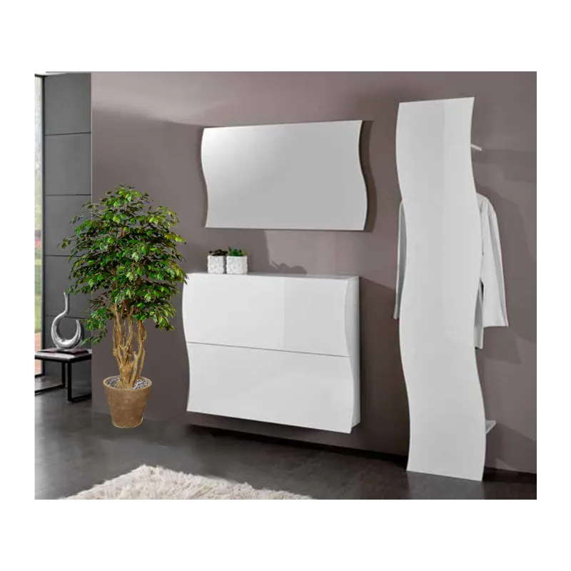 Composizione ingresso 156x185 cm Bianco Laccato Lucido design moderno con specchio e scarpiera - Mare