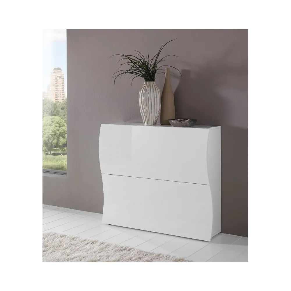 Composizione ingresso 156x185 cm Bianco Laccato Lucido design moderno con specchio e scarpiera - Mare