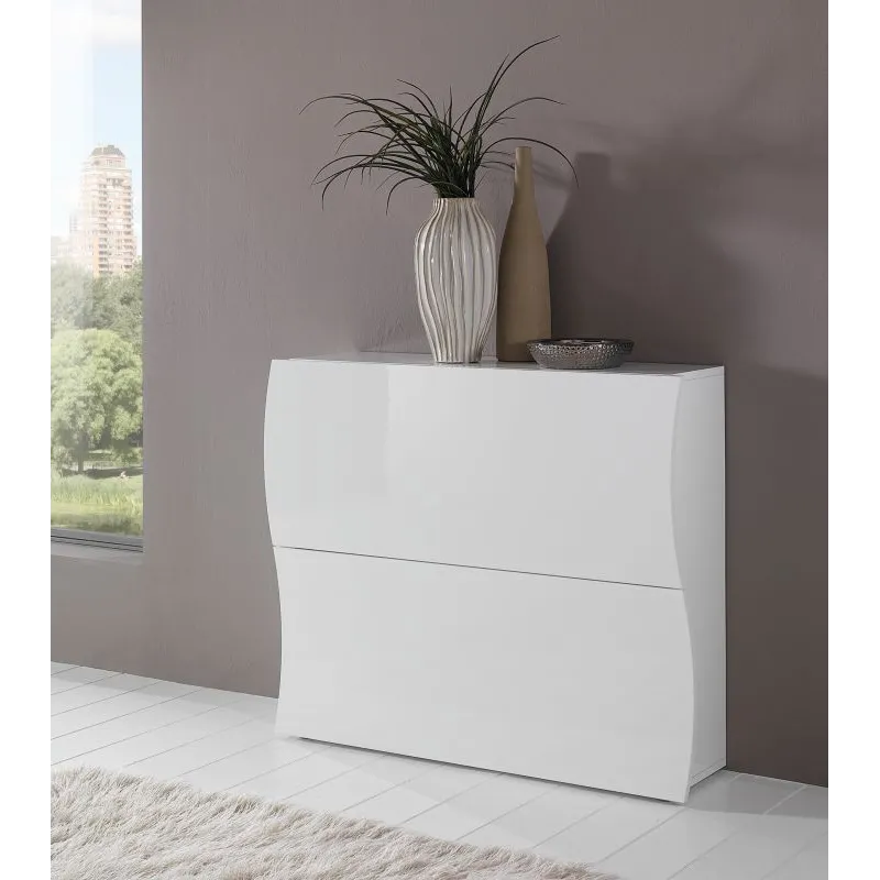Composizione ingresso 156x185 cm Bianco Laccato Lucido design moderno con specchio e scarpiera - Mare