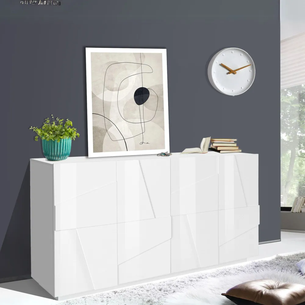 Madia 162x86 Bianco Laccato Lucido 4 Ante Battenti Moderna - Web