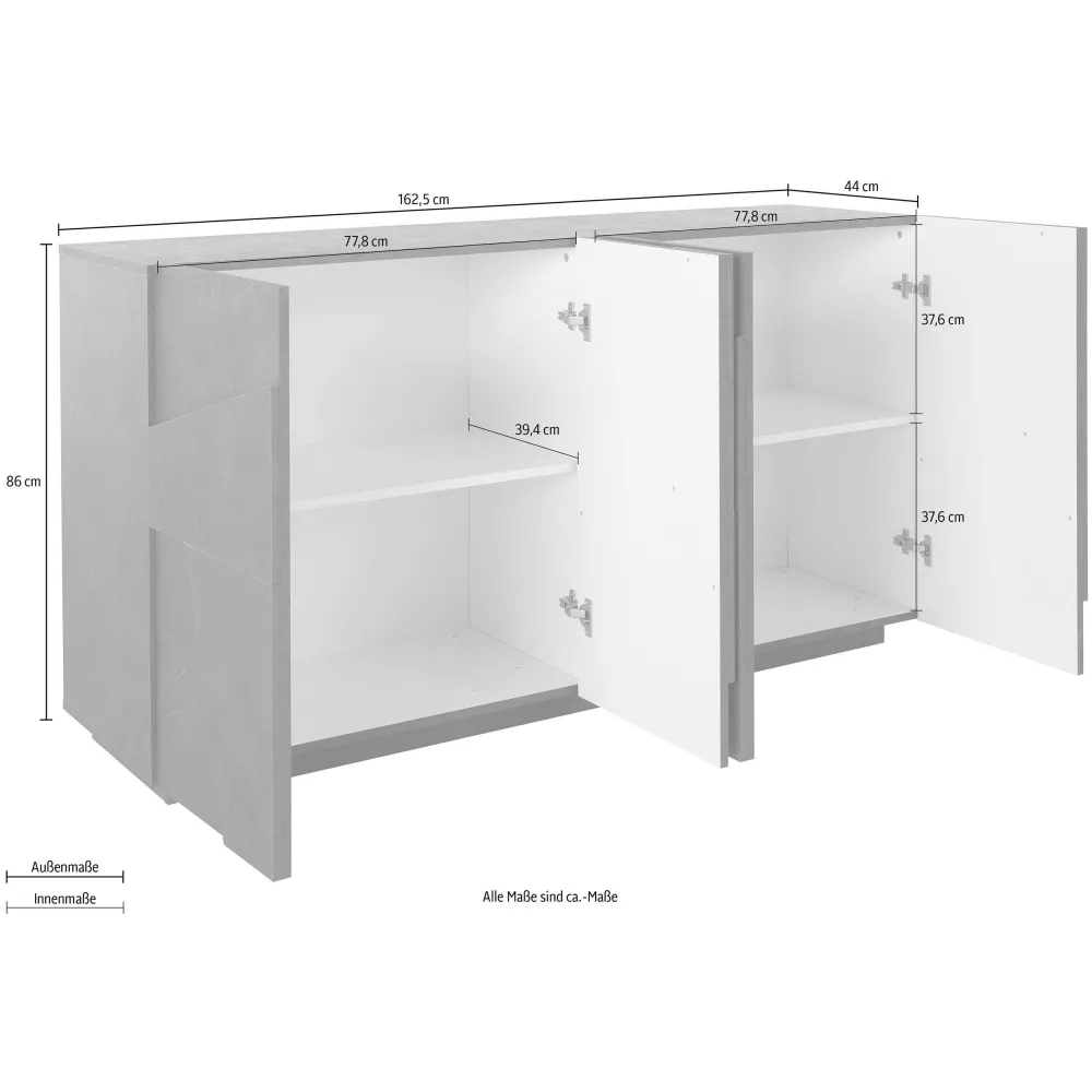 Madia 162x86 Bianco Laccato Lucido 4 Ante Battenti Moderna - Web 2