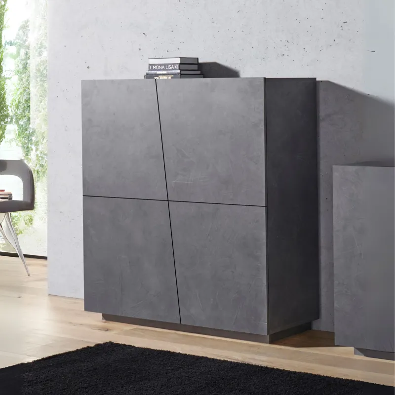 Credenza 120x126 cm Ardesia Moderna 4 Ante Asimmetriche - Sprint
