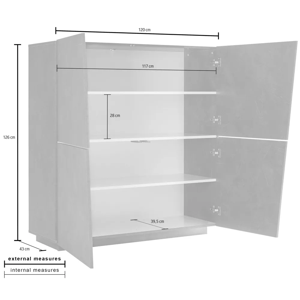 Credenza 120x126 cm Ardesia Moderna 4 Ante Asimmetriche - Sprint