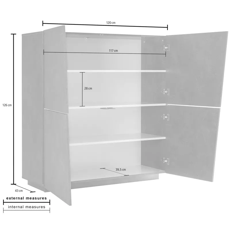 Credenza 120x126 cm Ardesia Moderna 4 Ante Asimmetriche - Sprint