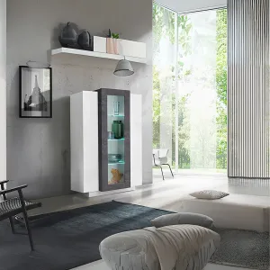 Vetrina 80x120,5x38 cm Bianco Laccato Lucido Anta Centrale in Vetro - Band