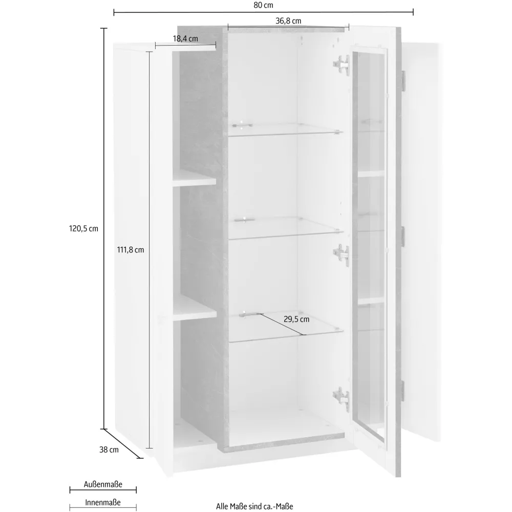 Vetrina 80x120,5x38 cm Bianco Laccato Lucido Anta Centrale in Vetro - Band