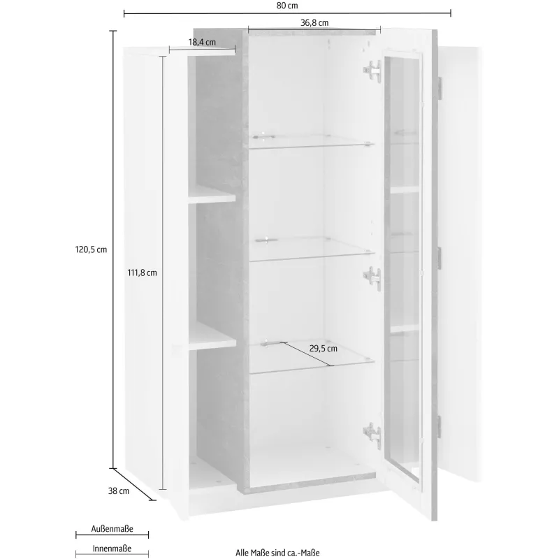 Vetrina 80x120,5x38 cm Bianco Laccato Lucido Anta Centrale in Vetro - Band