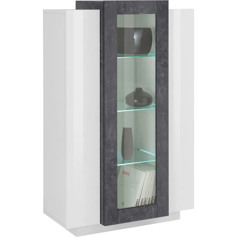 Vetrina 80x120,5x38 cm Bianco Laccato Lucido Anta Centrale in Vetro - Band