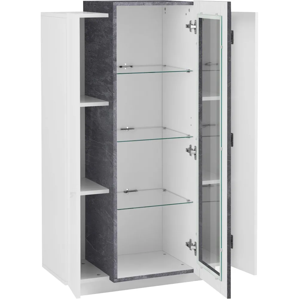 Vetrina 80x120,5x38 cm Bianco Laccato Lucido Anta Centrale in Vetro - Band
