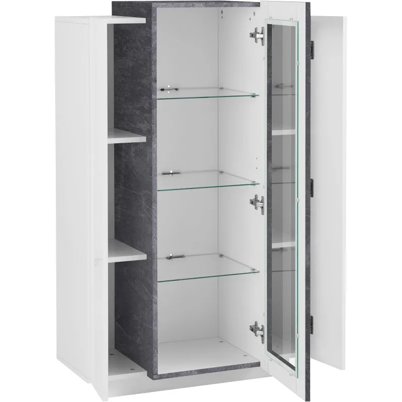 Vetrina 80x120,5x38 cm Bianco Laccato Lucido Anta Centrale in Vetro - Band