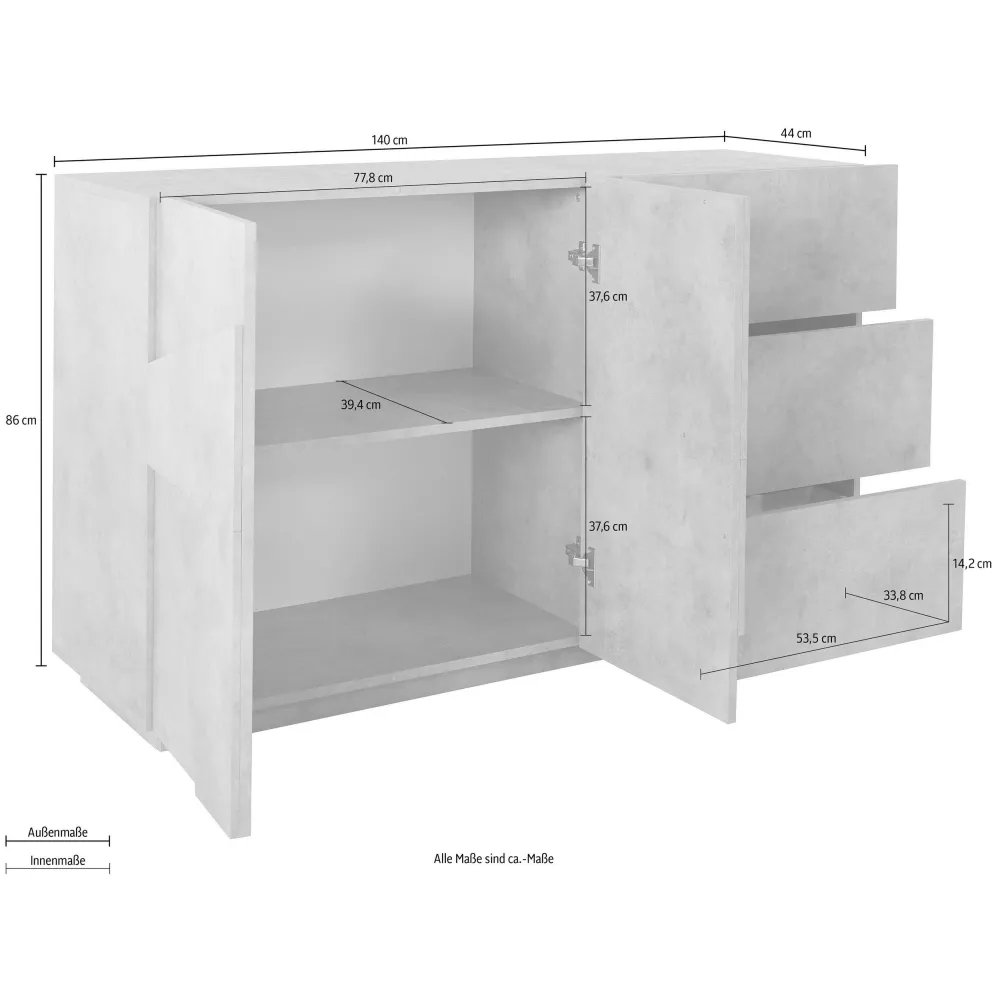 Madia 142,9x44,2 cm Bianco Laccato Lucido Design Moderno con 2 Ante e 3 Cassetti - Web 2