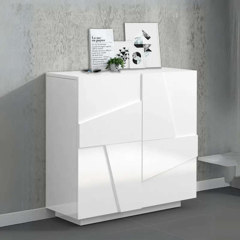 Scarpiera 81x38x86 cm Bianco Laccato Lucido Moderna 2 Ante Battente - Web