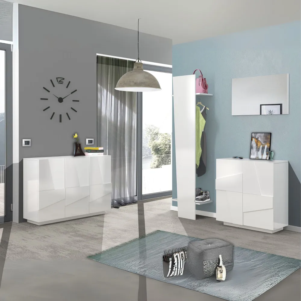 Scarpiera 81x38x86 cm Bianco Laccato Lucido Moderna 2 Ante Battente - Web
