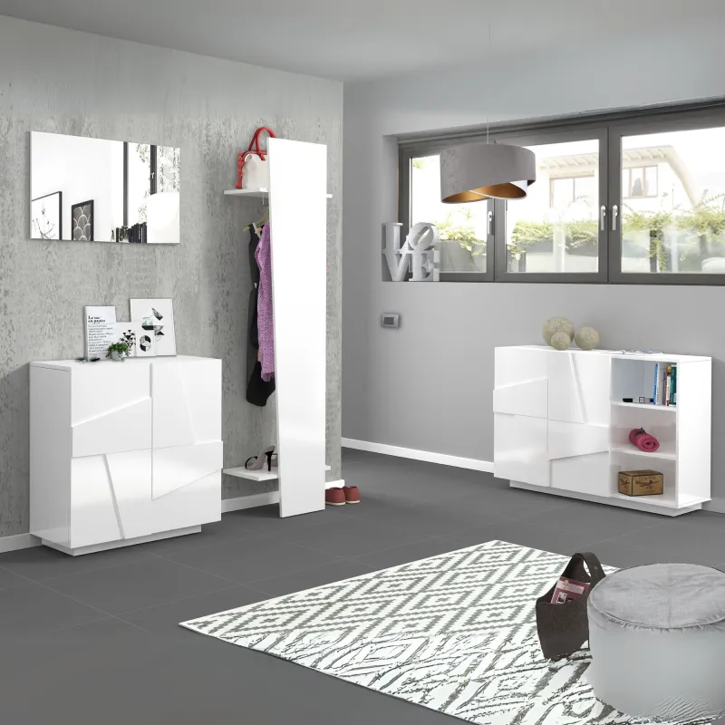Scarpiera 81x38x86 cm Bianco Laccato Lucido Moderna 2 Ante Battente - Web