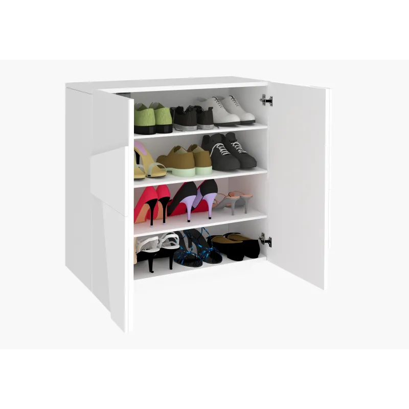Scarpiera 81x38x86 cm Bianco Laccato Lucido Moderna 2 Ante Battente - Web