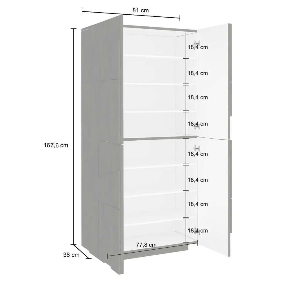 Scarpiera 81,2x167,6 cm Bianco Laccato Lucido 4 Ante 6 Ripiani - Web 2