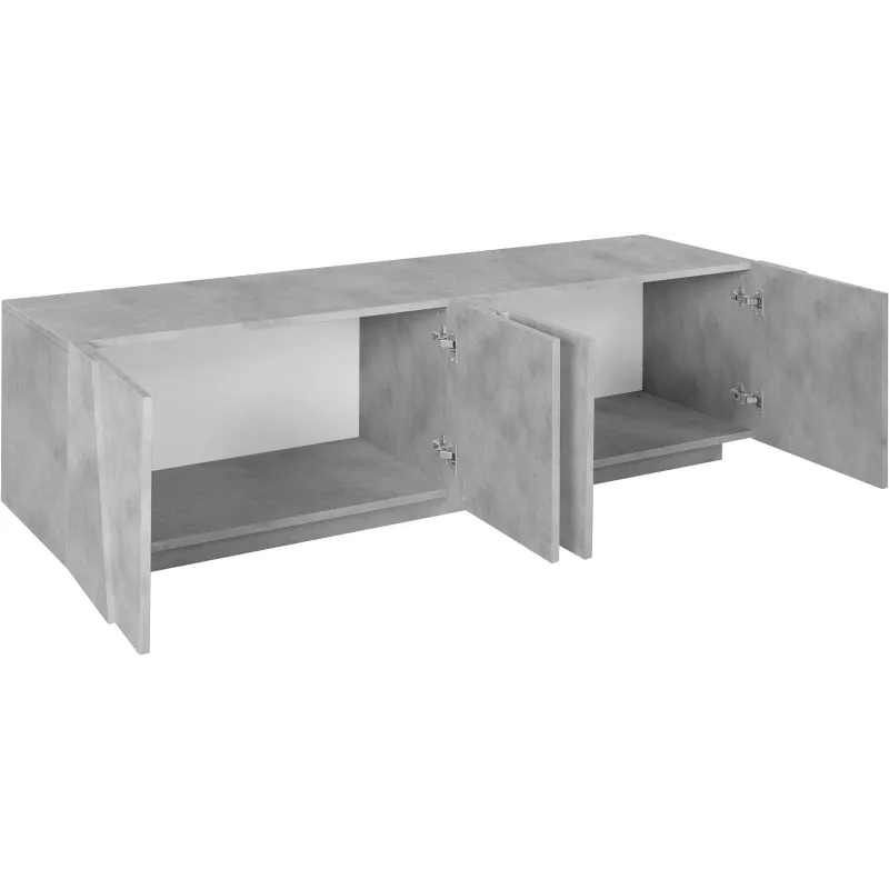 Porta TV 162x46 cm Bianco Laccato Lucido Design Moderno con 4 Ante e Ripiani Centrali - Web