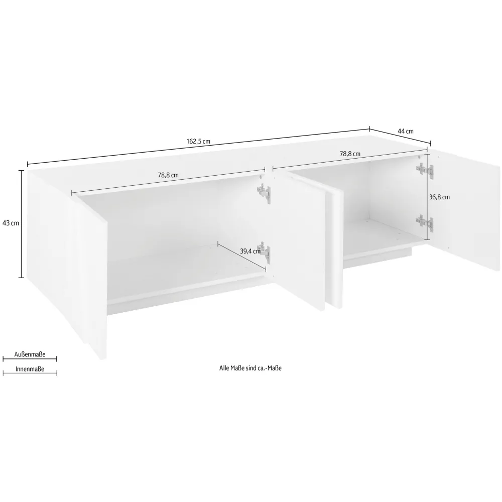 Porta TV 162x46 Bianco Laccato Lucido Design Moderno con 4 Ante e Ripiani Centrali - Web 2