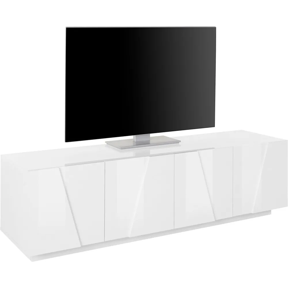 Porta TV 162x46 Bianco Laccato Lucido Design Moderno con 4 Ante e Ripiani Centrali - Web