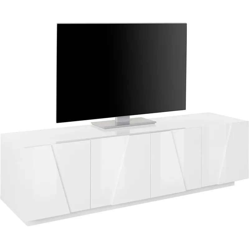 Porta TV 162x46 Bianco Laccato Lucido Design Moderno con 4 Ante e Ripiani Centrali - Web
