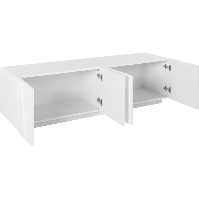 Porta TV 162x46 Bianco Laccato Lucido Design Moderno con 4 Ante e Ripiani Centrali - Web
