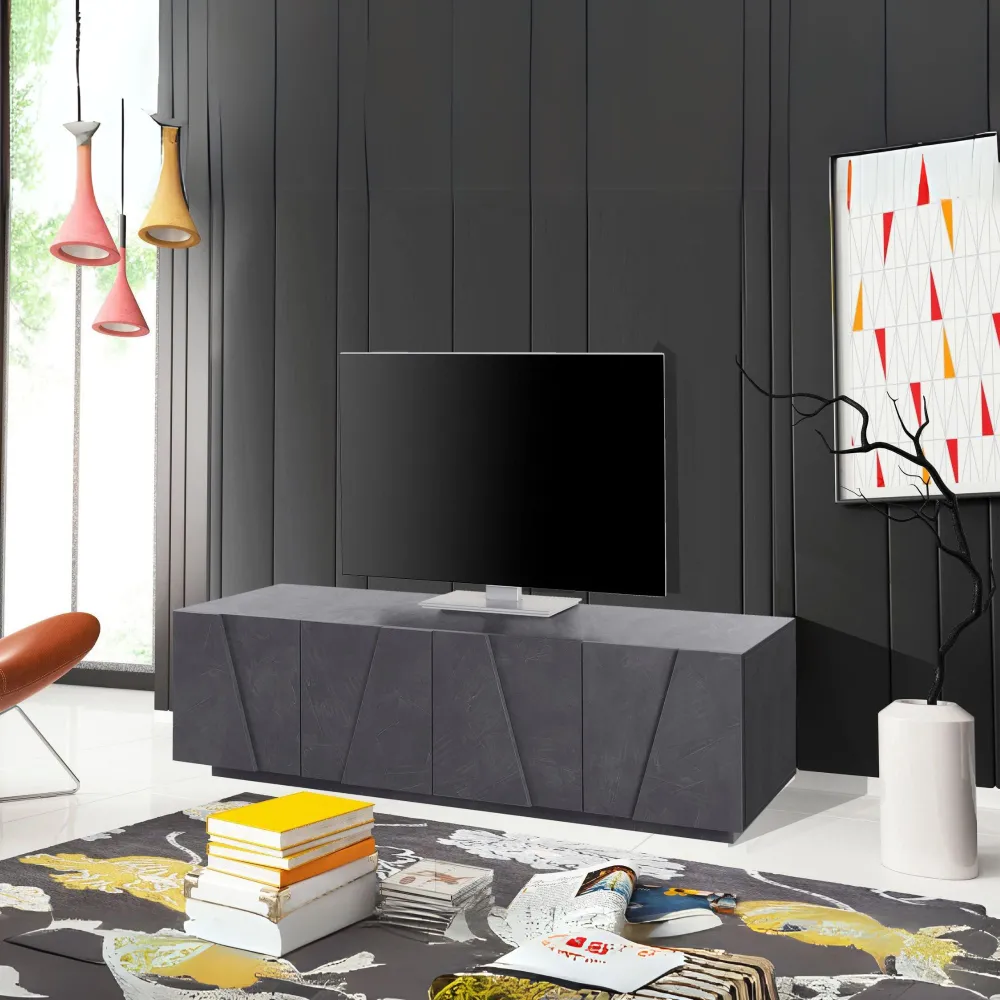 Porta TV 162x46 cm Bianco Laccato Lucido Design Moderno con 4 Ante Battenti - Web