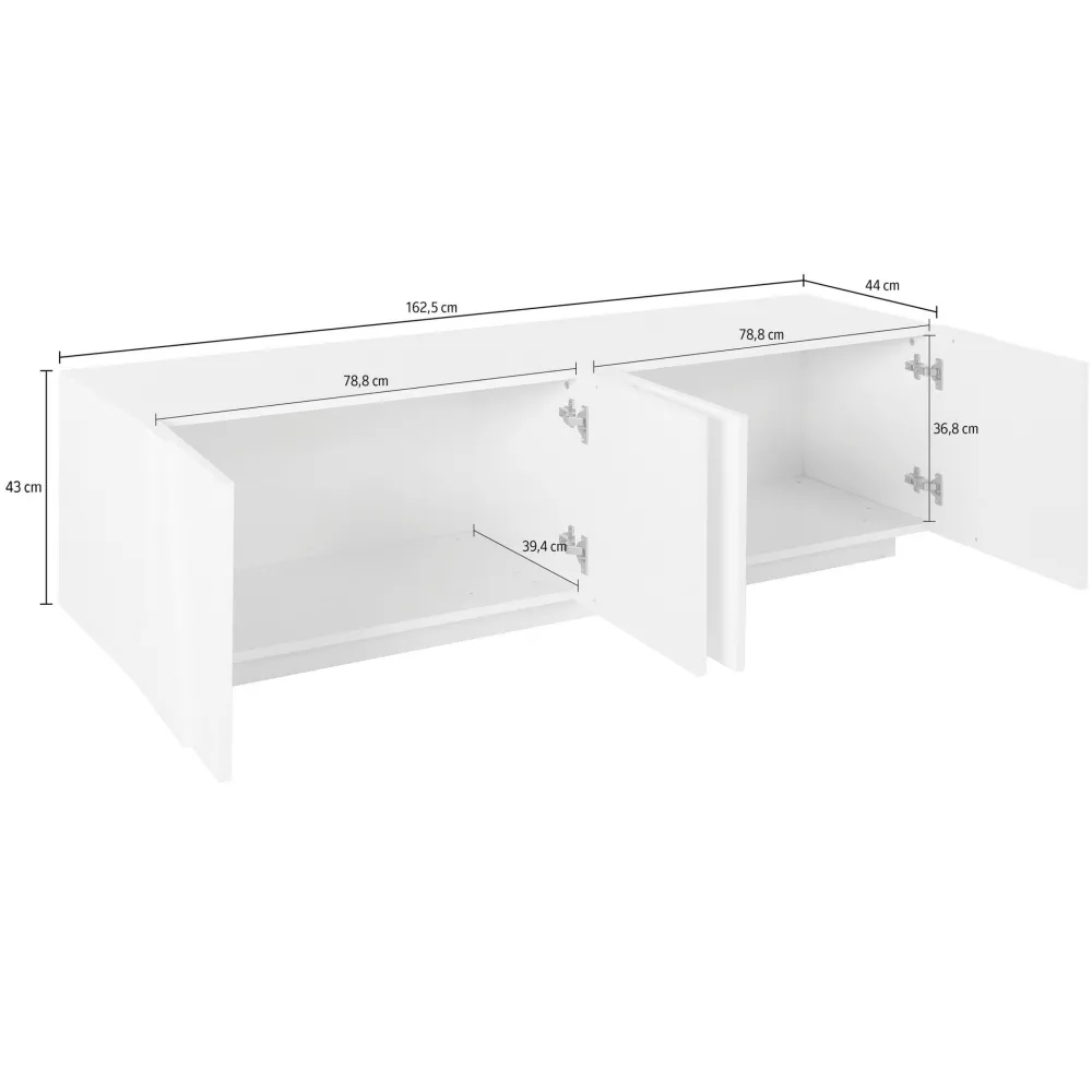 Porta TV 162x46 cm Bianco Laccato Lucido Design Moderno con 4 Ante Battenti - Web 2