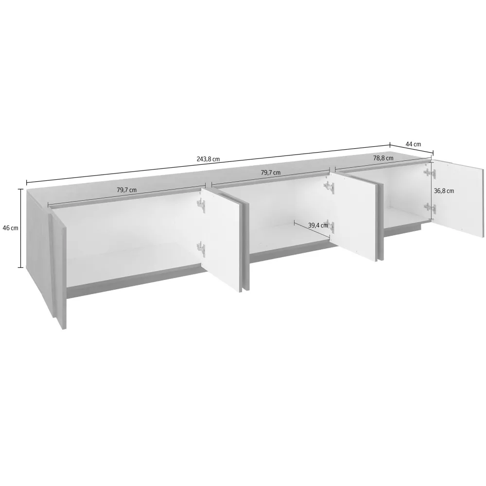 Porta TV 243,6x46x44,2 cm Bianco Laccato Lucido Design Moderno con 6 Ante e Ripiani - Web 2