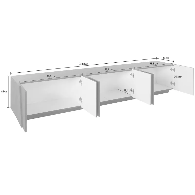 Porta TV 243,6x46x44,2 cm Bianco Laccato Lucido Design Moderno con 6 Ante e Ripiani - Web