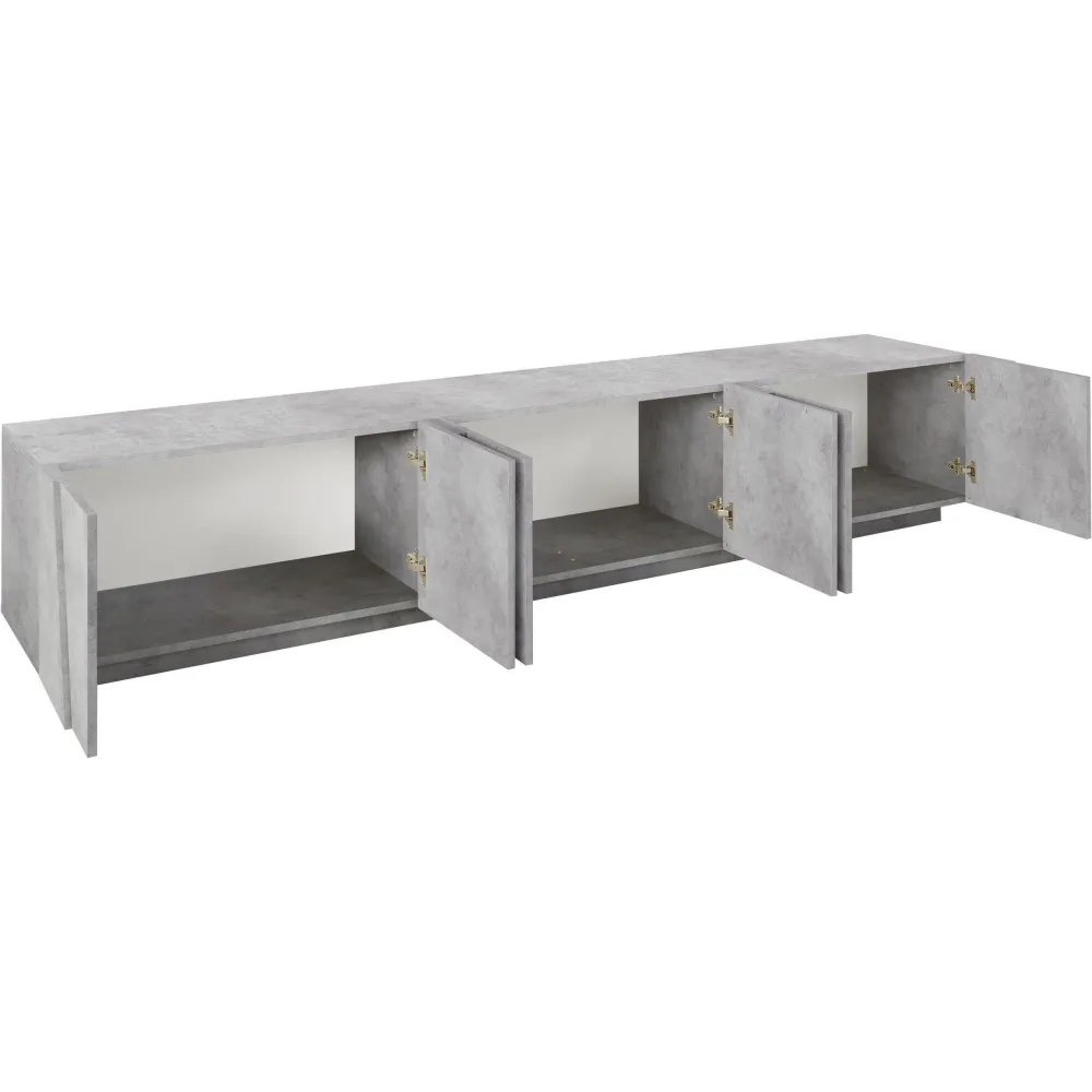 Porta TV 243,6x46x44,2 cm Bianco Laccato Lucido Design Moderno con 6 Ante e Ripiani - Web