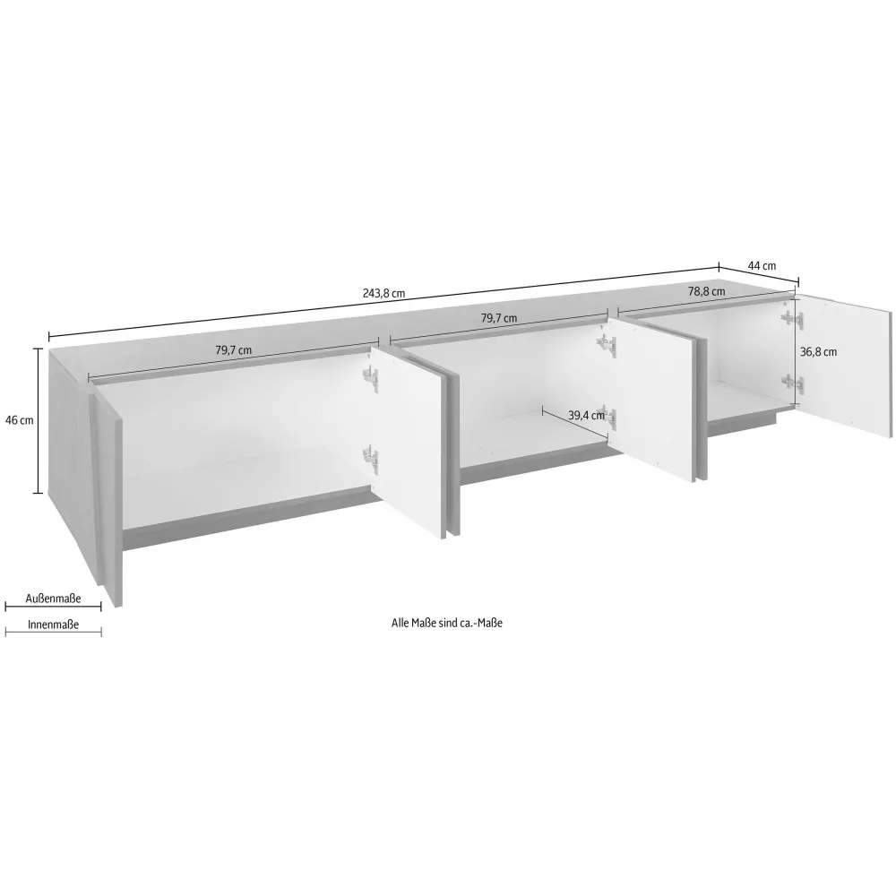 Porta TV 180x40x75 Bianco Laccato Lucido 6 Ante Design Moderno - Web 2