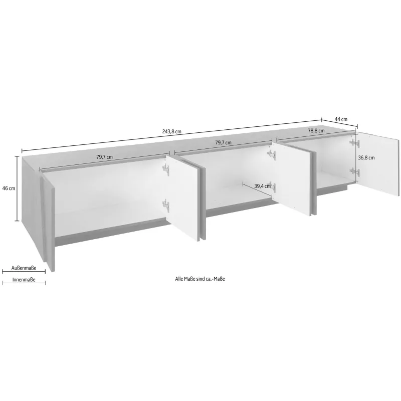 Porta TV 180x40x75 Bianco Laccato Lucido 6 Ante Design Moderno - Web