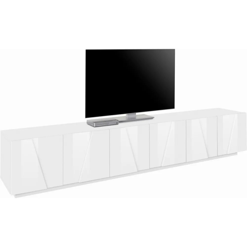 Porta TV 180x40x75 Bianco Laccato Lucido 6 Ante Design Moderno - Web