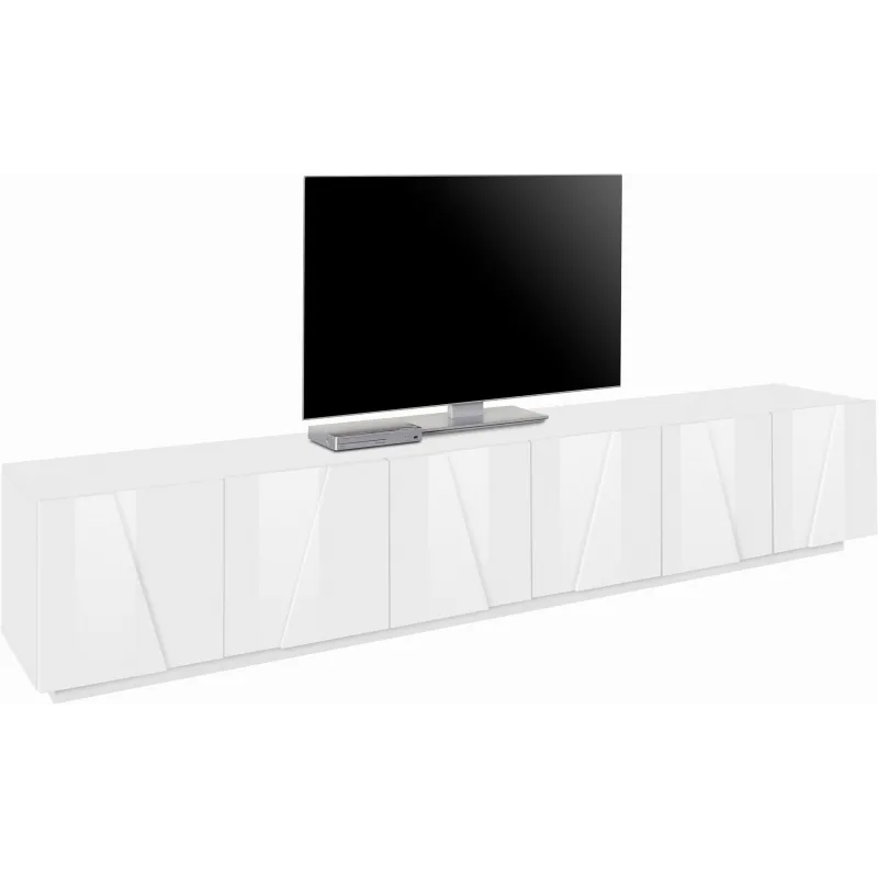 Porta TV 180x40x75 Bianco Laccato Lucido 6 Ante Design Moderno - Web