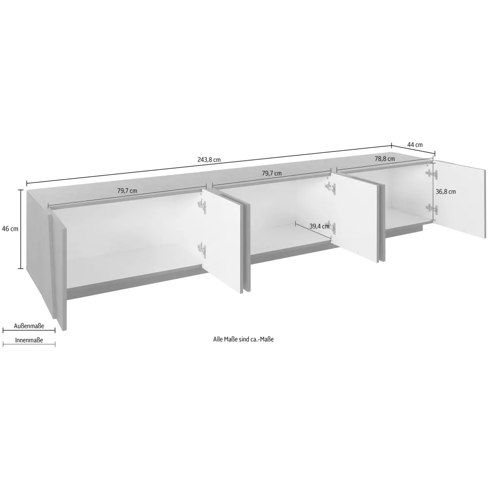 Porta TV 243,6x46x44,2 cm Bianco Laccato Lucido Design Moderno con 6 Ante e Ripiani - Web 2