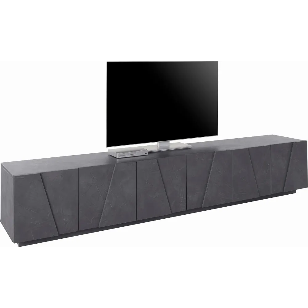 Porta TV 243,6x46x44,2 cm Bianco Laccato Lucido Design Moderno con 6 Ante e Ripiani - Web