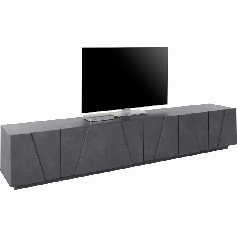 Porta TV 243,6x46x44,2 cm Bianco Laccato Lucido Design Moderno con 6 Ante e Ripiani - Web
