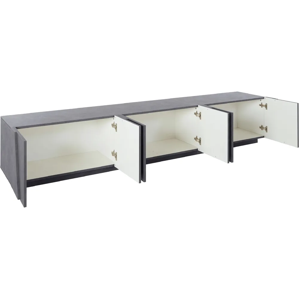Porta TV 243,6x46x44,2 cm Bianco Laccato Lucido Design Moderno con 6 Ante e Ripiani - Web
