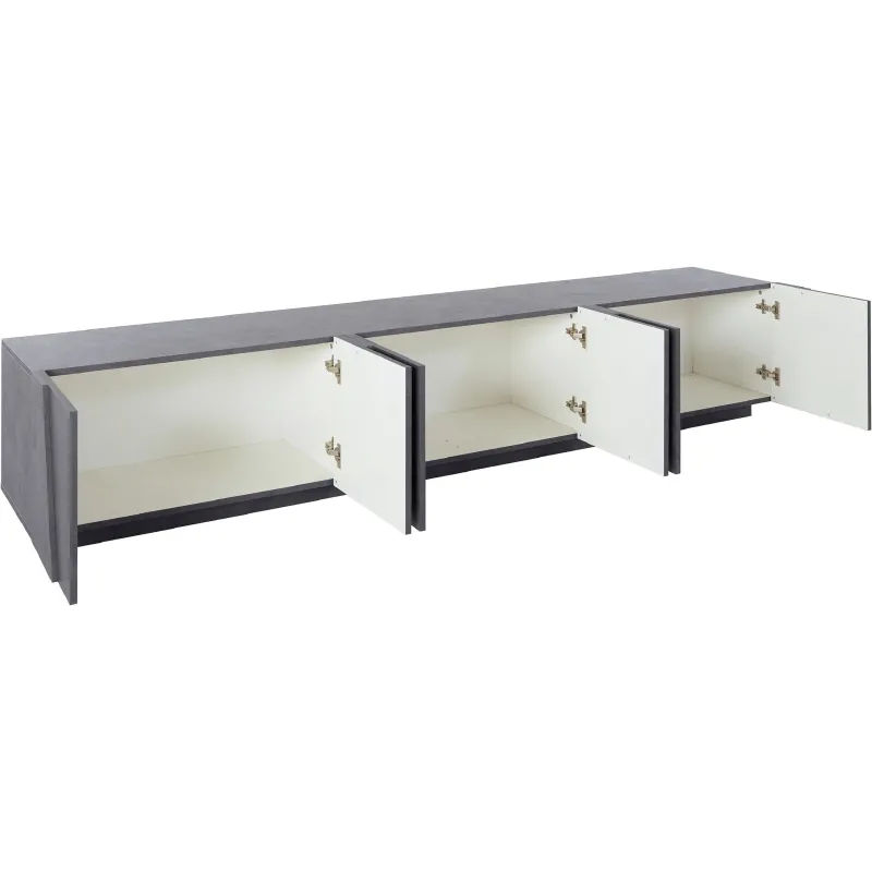 Porta TV 243,6x46x44,2 cm Bianco Laccato Lucido Design Moderno con 6 Ante e Ripiani - Web