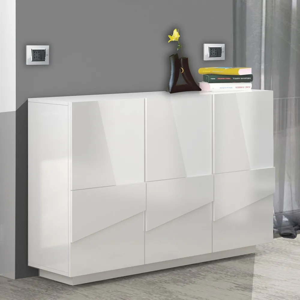 Madia 121x86x38 cm Bianco Laccato Lucido 3 Ante Moderna Made in Italy - Web